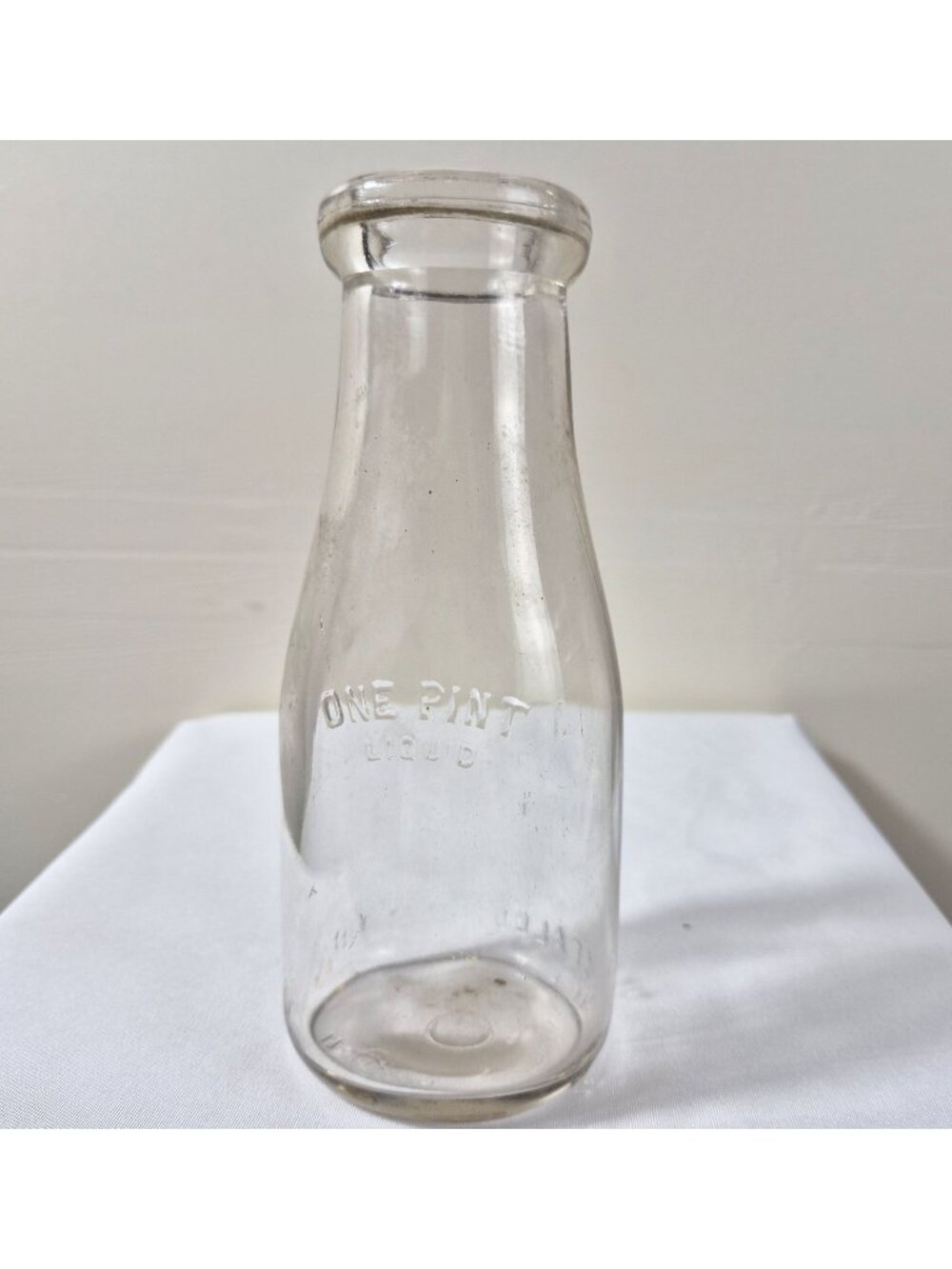 Vintage Clear Glass One Pint Milk Bottle Embossed With "One Pint Liquid" 7" Tall